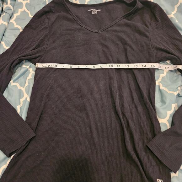 Amazon Essentials Ribbed Long Sleeve Top Womens XL Black V Neck Stretch Basic - Picture 4 of 7